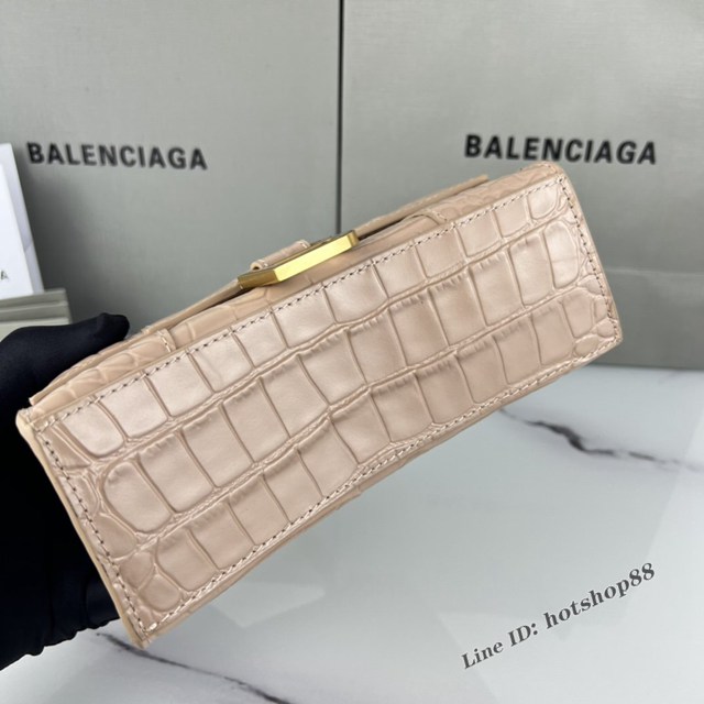 Balenciaga專櫃爆款裸粉鱷魚紋金扣手提女包 巴黎世家原廠xs號Hourglass沙漏包 款號：8896 fyj1192